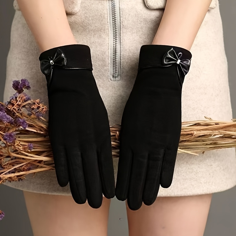 Cycling Commute Essentials - Zimowe damskie rękawiczki z kokardą, dotykowe,